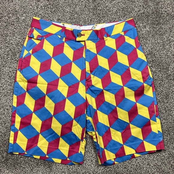 Royal & Awesome Shorts Size 34 Golf‎ Loud Colorful Geometric Print Stretch - Picture 3 of 9